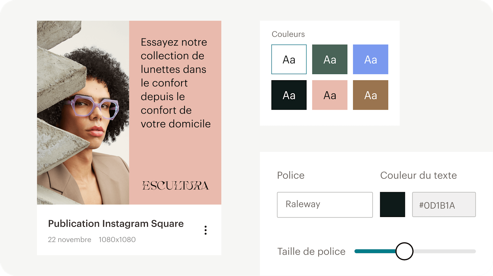 Un aperçu de l'interface de Creative Assistant de Mailchimp et des différentes options de conception.
